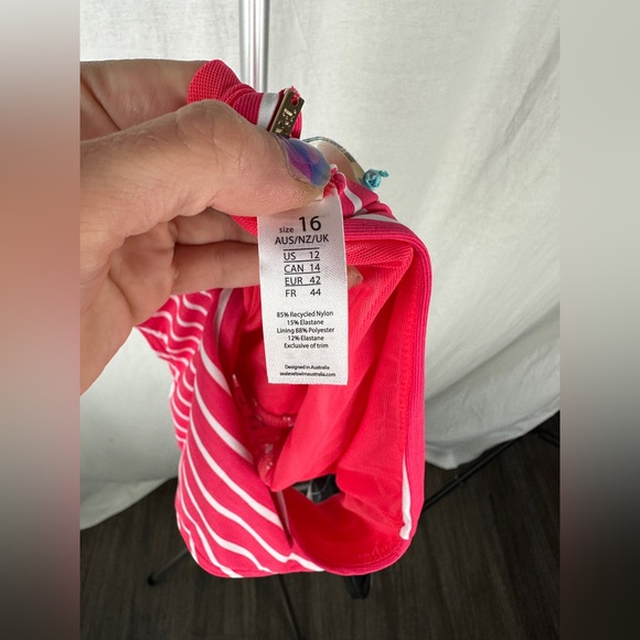 Sea Level Swim Coral & White Stripe Chamarel Band Bikini Bottom Size 12 NWT - Picture 12 of 13
